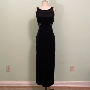 90’s velvet maxi dress slit lace sheer panel All That Jazz S goth sexy vintage